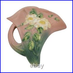 Roseville White Rose 1940 Vintage Art Pottery Pink Ceramic Wall Pocket 1289-8