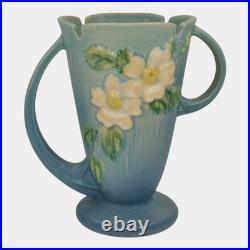 Roseville White Rose Blue 1940 Mid Century Modern Art Pottery Ceramic Vase 982-7