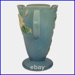 Roseville White Rose Blue 1940 Mid Century Modern Art Pottery Ceramic Vase 982-7