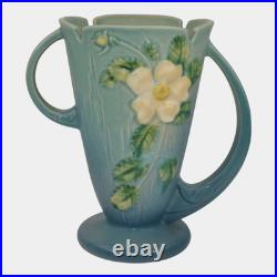 Roseville White Rose Blue 1940 Mid Century Modern Art Pottery Ceramic Vase 982-7