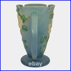 Roseville White Rose Blue 1940 Mid Century Modern Art Pottery Ceramic Vase 982-7
