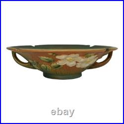 Roseville White Rose Brown Green 1940 Vintage Art Pottery Ceramic Bowl 390-8