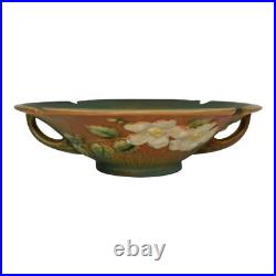 Roseville White Rose Brown Green 1940 Vintage Art Pottery Ceramic Bowl 390-8