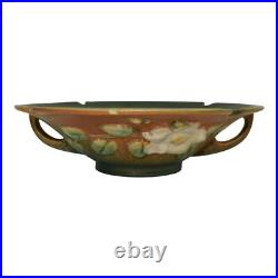 Roseville White Rose Brown Green 1940 Vintage Art Pottery Ceramic Bowl 390-8