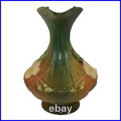Roseville White Rose Brown Green 1940 Vintage Art Pottery Ceramic Ewer 981-6