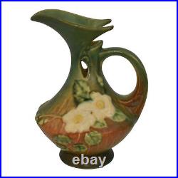 Roseville White Rose Brown Green 1940 Vintage Art Pottery Ceramic Ewer 981-6