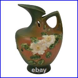 Roseville White Rose Brown Green 1940 Vintage Art Pottery Ceramic Ewer 990-10