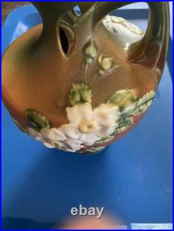 Roseville White Rose Brown Green 1940 Vintage Art Pottery Ceramic Ewer 990-10