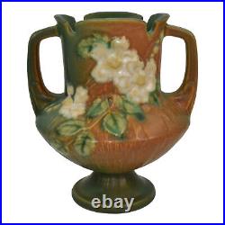 Roseville White Rose Brown Green 1940 Vintage Art Pottery Ceramic Vase 146-6