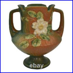Roseville White Rose Brown Green 1940 Vintage Art Pottery Ceramic Vase 146-6