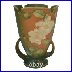 Roseville White Rose Brown Green 1940 Vintage Art Pottery Ceramic Vase 980-6