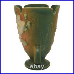 Roseville White Rose Brown Green 1940 Vintage Art Pottery Ceramic Vase 980-6