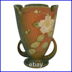 Roseville White Rose Brown Green 1940 Vintage Art Pottery Ceramic Vase 980-6