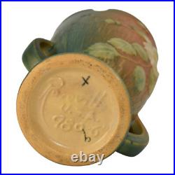 Roseville White Rose Brown Green 1940 Vintage Art Pottery Ceramic Vase 980-6
