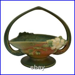 Roseville White Rose Green 1940 Vintage Art Pottery Ceramic Basket 362-8