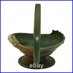 Roseville White Rose Green 1940 Vintage Art Pottery Ceramic Basket 362-8
