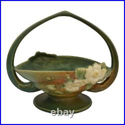 Roseville White Rose Green 1940 Vintage Art Pottery Ceramic Basket 362-8