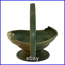 Roseville White Rose Green 1940 Vintage Art Pottery Ceramic Basket 362-8