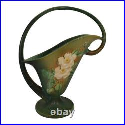 Roseville White Rose Green 1940 Vintage Art Pottery Ceramic Basket 364-12
