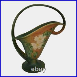 Roseville White Rose Green 1940 Vintage Art Pottery Ceramic Basket 364-12