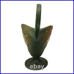 Roseville White Rose Green 1940 Vintage Art Pottery Ceramic Basket 364-12