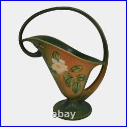 Roseville White Rose Green 1940 Vintage Art Pottery Ceramic Basket 364-12