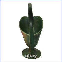 Roseville White Rose Green 1940 Vintage Art Pottery Ceramic Basket 364-12