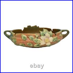 Roseville White Rose Green Brown 1938 Vintage Art Pottery Ceramic Bowl 349-8