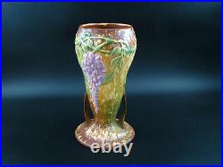 Roseville Wisteria 1933 Vintage Arts And Crafts Pottery Tan Ceramic Vase 635-8