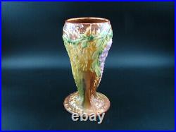 Roseville Wisteria 1933 Vintage Arts And Crafts Pottery Tan Ceramic Vase 635-8