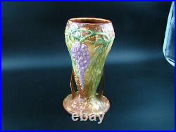 Roseville Wisteria 1933 Vintage Arts And Crafts Pottery Tan Ceramic Vase 635-8