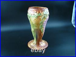 Roseville Wisteria 1933 Vintage Arts And Crafts Pottery Tan Ceramic Vase 635-8