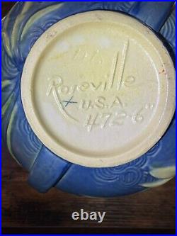 Roseville Zephyr Lily Blue 1946 Vintage Art Pottery Ceramic Bowl 472-6