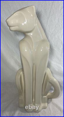 Royal Haeger Art Pottery 21 Gloss White Sitting Panther Statue #6048 HTF