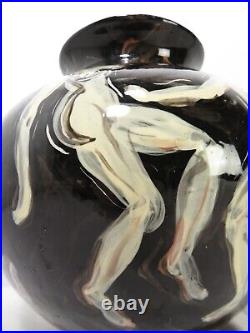SIGNED Vtg ABSTRACT PAINTED NUDE STUDIO ART POTTERY VASE Mid Century MODERNIST