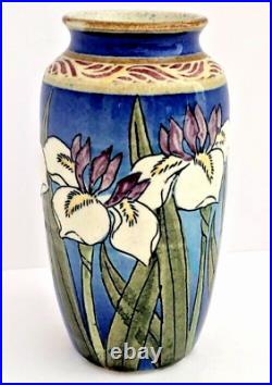 Santa Barbara Ceramic Design-Art Pottery Vase Hand Painted Iris Flower #5/80