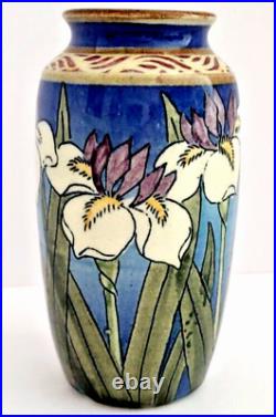 Santa Barbara Ceramic Design-Art Pottery Vase Hand Painted Iris Flower #5/80