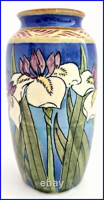 Santa Barbara Ceramic Design-Art Pottery Vase Hand Painted Iris Flower #5/80