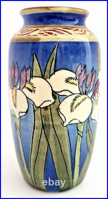 Santa Barbara Ceramic Design-Art Pottery Vase Hand Painted Iris Flower #5/80