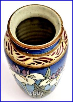 Santa Barbara Ceramic Design-Art Pottery Vase Hand Painted Iris Flower #5/80