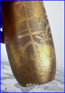 Sascha Brastoff California Studio Art Pottery Vase Vessel Vtg Mcm Gold