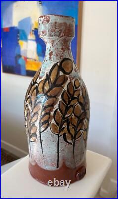 Sasha Barrett Fine Art Tall Ceramic Vase with Design of Branches Studio Pottery