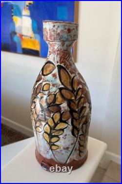 Sasha Barrett Fine Art Tall Ceramic Vase with Design of Branches Studio Pottery