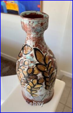 Sasha Barrett Fine Art Tall Ceramic Vase with Design of Branches Studio Pottery