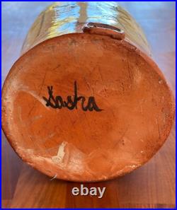Sasha Barrett Fine Art Tall Ceramic Vase with Design of Branches Studio Pottery