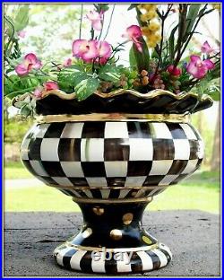 Scarce! New Mackenzie Childs Lg Courtly Check Pottery Ceramic Stoutly Vase B&w