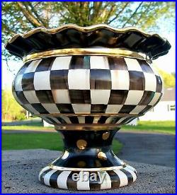 Scarce! New Mackenzie Childs Lg Courtly Check Pottery Ceramic Stoutly Vase B&w