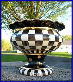 Scarce! New Mackenzie Childs Lg Courtly Check Pottery Ceramic Stoutly Vase B&w