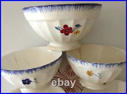 Set 5 Antique Vintage French Café au Lait Cereal Bowls DIGOIN Blue Red Flowers