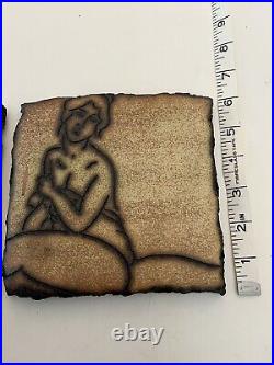 Set Of 3 Mitch Yung Signed Nude Woman Ceramic Pottery Art Tiles 6.25 X 6.25